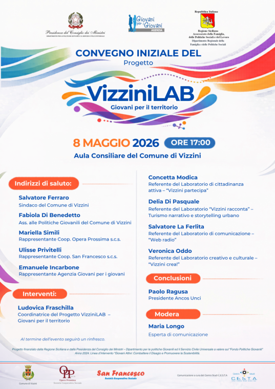 VizziniLAB – Giovani per il territorio: l’8 maggio il convegno iniziale nella Sala Consiliare del Comune di Vizzini